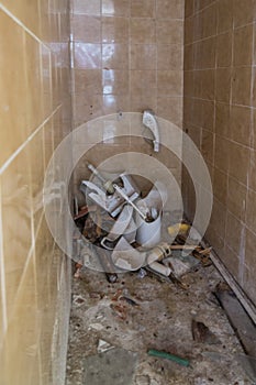 completely broken ceramic toilet