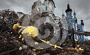 Completely destroyed church in Bogorodichne, Donetsk region