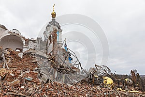 Completely destroyed church in Bogorodichne, Donetsk region