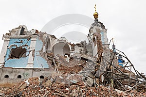 Completely destroyed church in Bogorodichne, Donetsk region