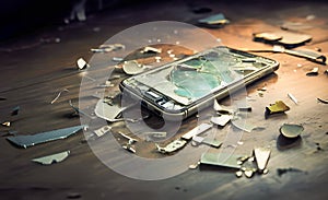 Completely destroyed mobile phone lies on the floor
