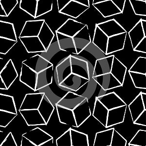 Completely seamless, abstract cube pattern. Black and white design, geometric 3d background.