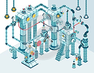 Complex 3D isometric industrial abstract intricate machine