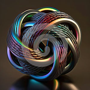 Complex 3D Render Knot Made of Iridescent Metal Cable - Generative AI