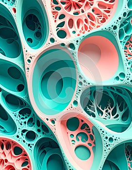 Complex Abstract Background with Interconnected Turquoise and Pink Cellular Structure