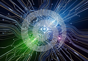 A complex, abstract digital illustration depicting