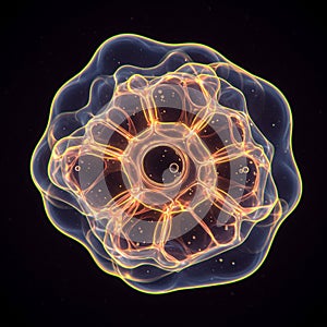 Complex AI-generated design resembling a glowing, translucent geometric shape,