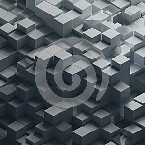 A complex arrangement of gray, three-dimensional cubes