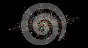 A complex array of interconnected lines forms an intricate network design