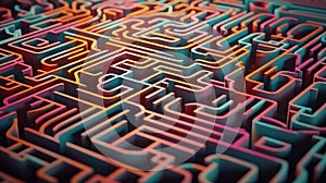 A complex and colorful maze with multiple paths and intersections. Generative ai