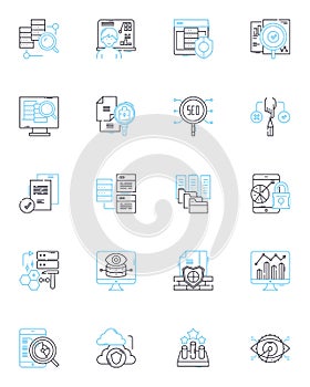 Complex computation linear icons set. Algorithm, Calculation, Computation, Regression, Simulation, Model, Optimization