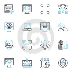 Complex computation linear icons set. Algorithm, Calculation, Computation, Regression, Simulation, Model, Optimization