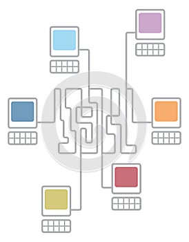 Complex computer network connecting diagram