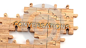 Complex and confusing conversations: learn complicated, hard and difficult concept of conversations,pictured as pieces of a wooden