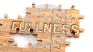 Complex and confusing fullness: learn complicated, hard and difficult concept of fullness,pictured as pieces of a wooden jigsaw