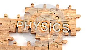 Complex and confusing physics: learn complicated, hard and difficult concept of physics,pictured as pieces of a wooden jigsaw