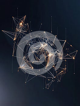Complex Connection Abstract Network of Glowing Triangles on a Dark Background