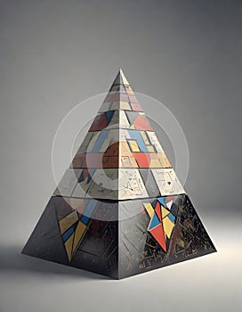 Complex Crystal Pyramid in 3D Space, Generative AI