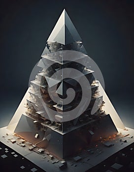 Complex Crystal Pyramid in 3D Space, Generative AI