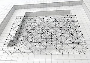 Complex network structure with interconnected nodes and lines
