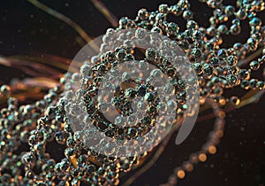 A complex 3D visualization of a DNA molecule,