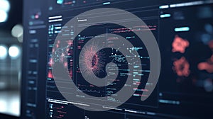 Complex data interface with glowing digital networks