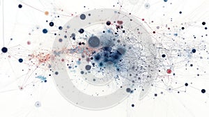 Complex data network visualization with interconnected nodes and lines