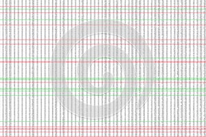 Complex data spreadsheet with lots of numbers on a digital screen