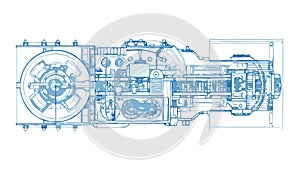 Complex Engine Mechanical Drawing, Technical Design, vector design Generative AI