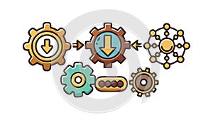 Complex Gear System: Intricate Process Flow Diagram, vector design Generative AI