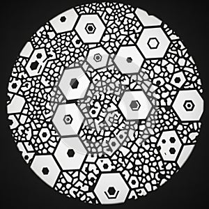 Complex geometric pattern featuring concentric hexagons and other