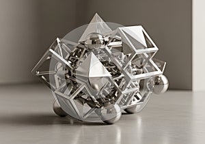 A complex geometric sculpture composed of interconnected