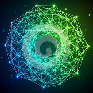 Complex geometric structure composed of interconnected lines and nodes, forming a circular shape.