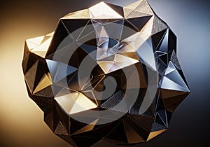 A complex geometric structure composed of interlocking metallic