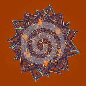 Complex geometric structure featuring interlocking, sharp-edged, star-like shapes