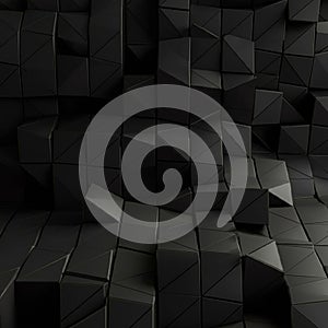 A complex geometric surface composed of numerous dark triangular