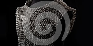 A complex, handmade chainmail armor piece, illustrating the niche hobby of medieval craftsmanship, concept of