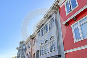 Complex houses with different wall colors in the suburbs of San Francisco, California