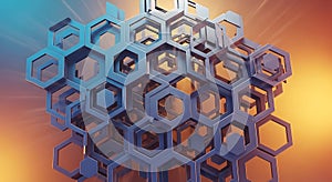 Abstract Hexagonal Structure Network, Geometric Pattern, Futuristic Technology Background