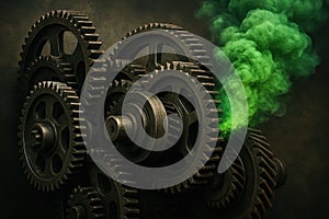 Complex interlocking gears with smoke