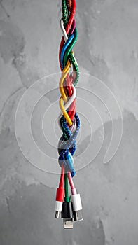 Complex Knot of Colorful Technology Cables