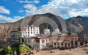 Complex of Lamayuru or Yuru Monastery a Tibetan Buddhist monastery in Lamayouro with scenic sky in Ladakh, India - 2019