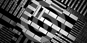 Complex layered abstract background. Brick pattern Black and white straight lines 3d illustration