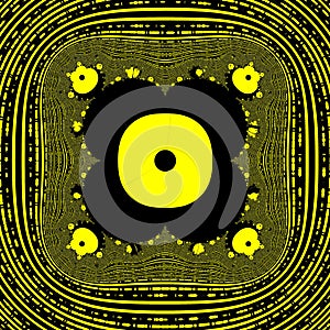 squaring the circle complex mathematically derived fractal in yellow and grey on a black background photo