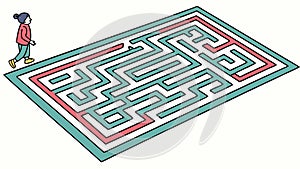 Complex Maze Challenge: Puzzle with a Person Navigating, vector design Generative AI