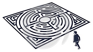 Complex Maze Puzzle with People Navigating, Challenge Concept, vector design Generative AI