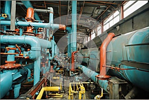 Complex metal pipe routing in industrial chemical factory