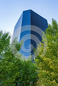 Complex mirrored surface of a modern skyscraper in St Louis