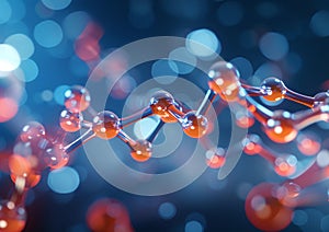 Complex Molecular Structure on a Blue Bokeh Background in a Laboratory Setting