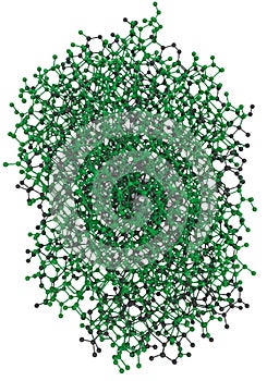 A complex molecular structure is depicted,